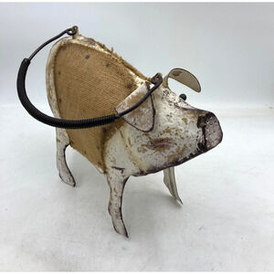 Whimsical Metal Pig Form Watering Can Figural Folk Country‎ Farmhouse Rusty Art